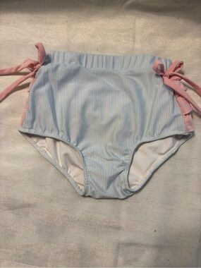 Girls Size 5 Ruffle Swim Bottoms Stripe with pink ruffles Rash Guard Bikini”